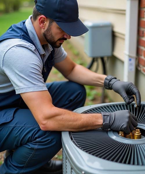 HVAC tech working outside on a fan